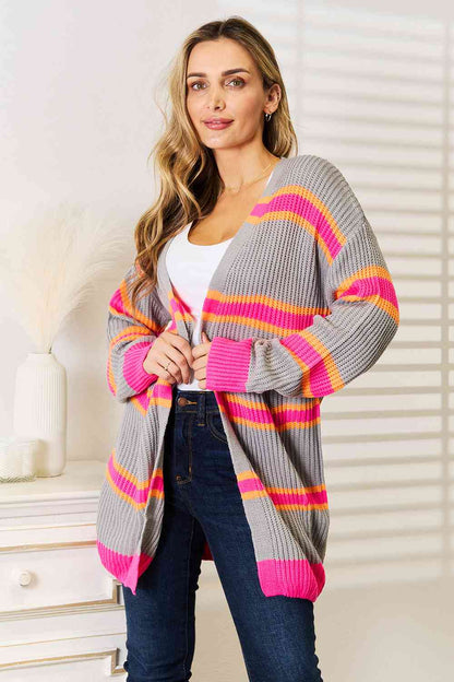 Woven Right Ribbed Long Sleeve Cardigan - LustMia