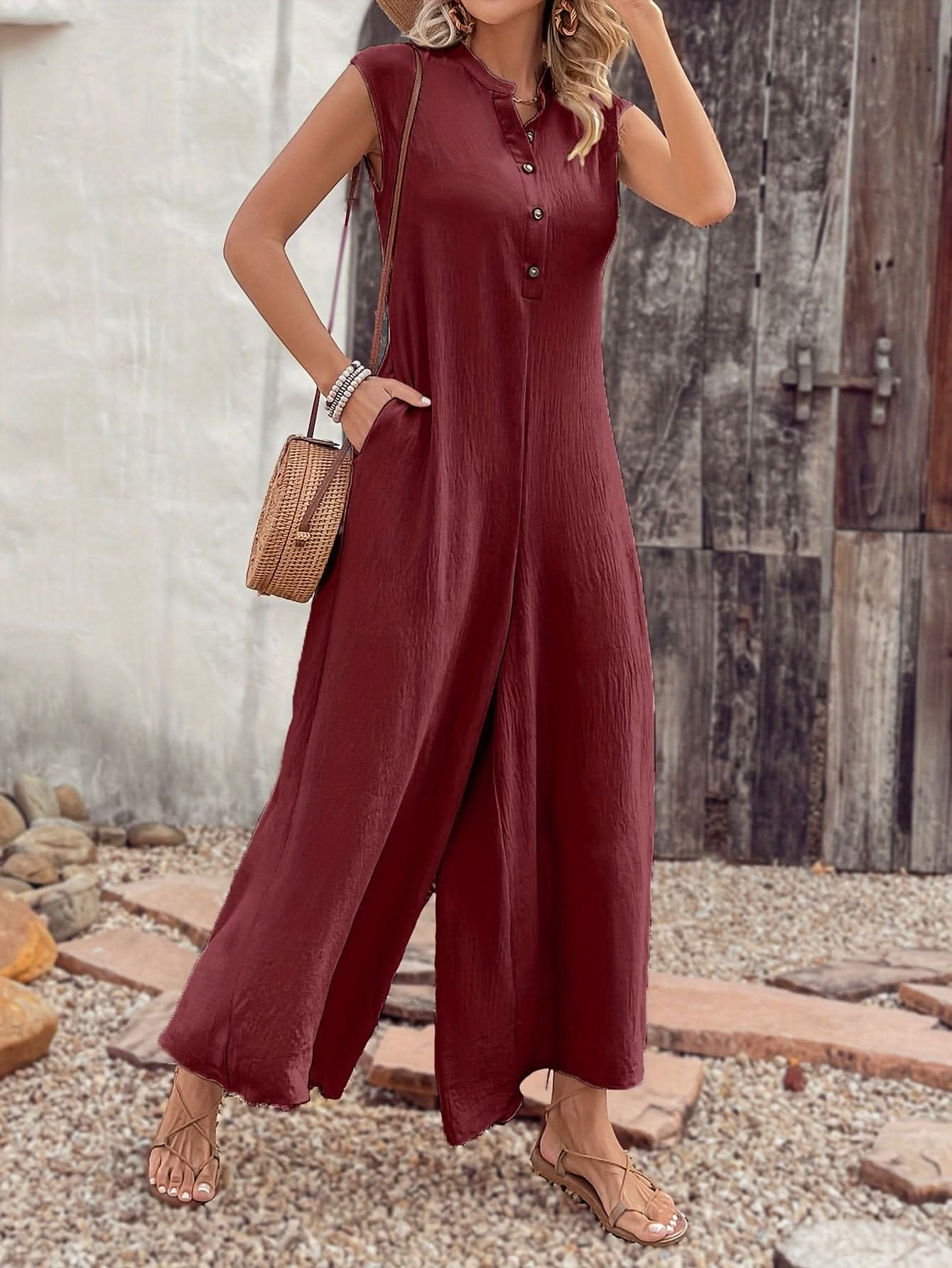 Versatile SpringSummer Womens ButtonUp Jumpsuit with Pockets - By Lustmia - LustMia