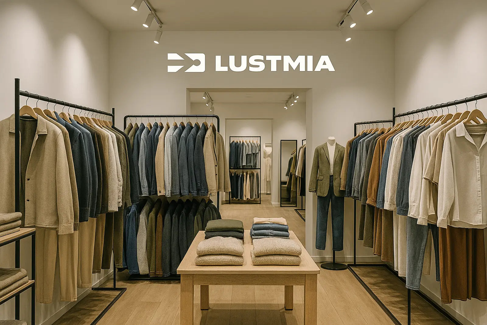 Lustmia Clothing Store Interior – Premium Cardigans, Hoodies, Jeans, Blazers, and Linen Cotton Shirts
