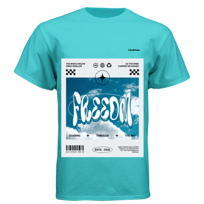 Tahiti Blue - FREEDOM graphic t-shirt with sky and cloud design – Lustmia streetwear.