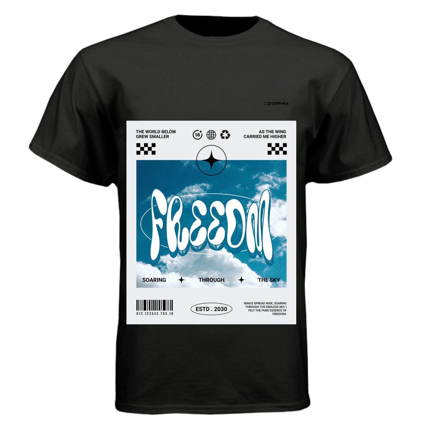 FREEDOM graphic t-shirt with sky and cloud design – Lustmia streetwear.