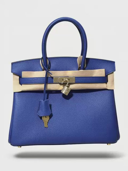 Royal Blue Classic Top-Handle Luxury Tote with Gold Hardware