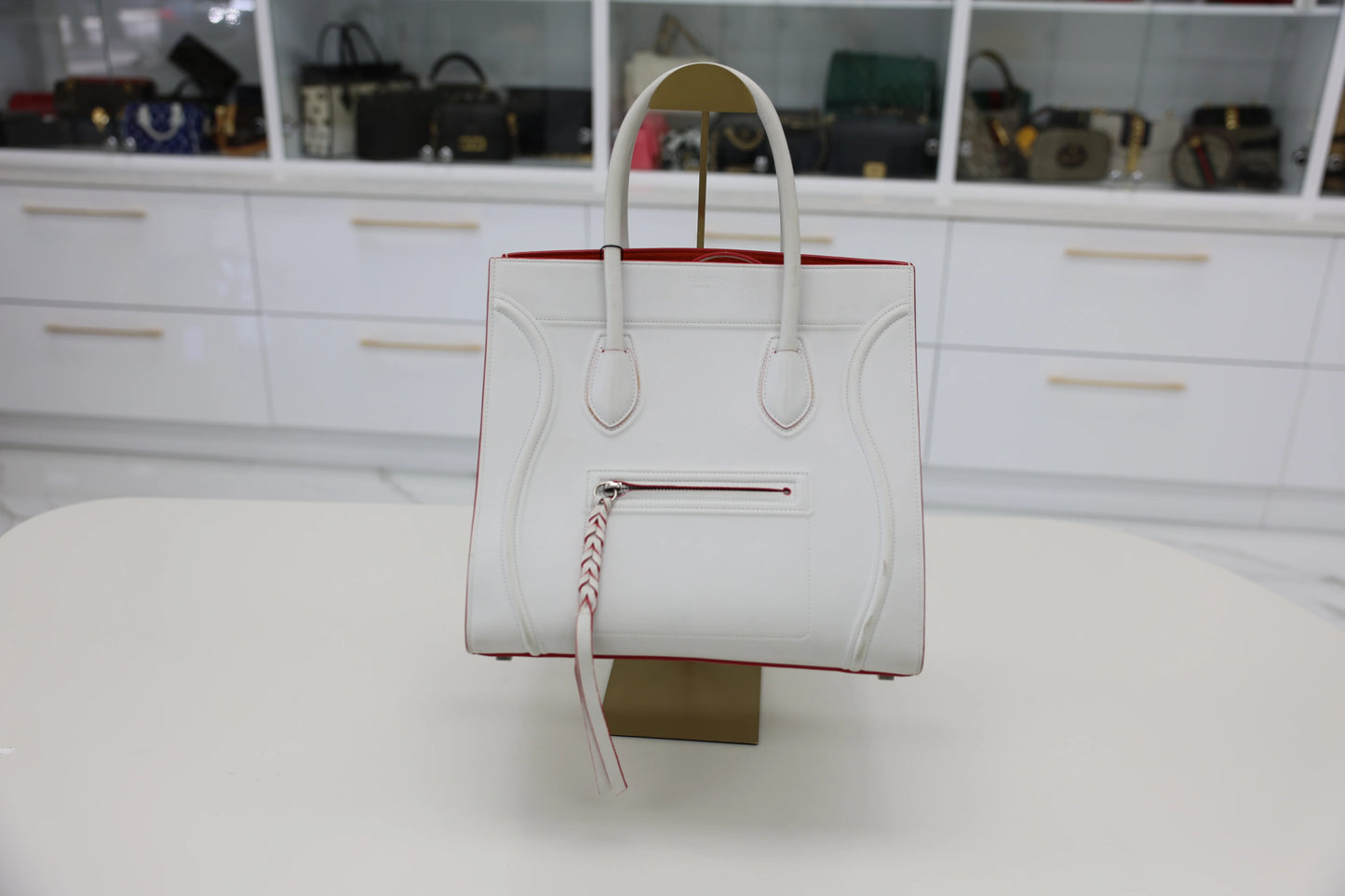 Celine White Smooth Calfskin Leather Phantom Luggage Tote Bag