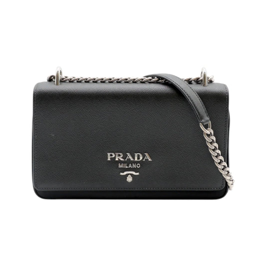 Prada Saffiano Leather and Nylon Shoulder Bag in Black