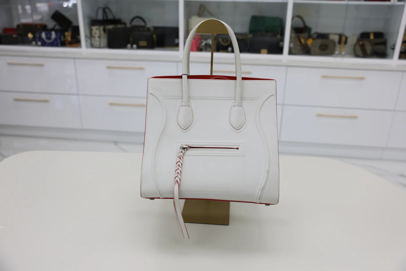 Celine White Smooth Calfskin Leather Phantom Luggage Tote Bag