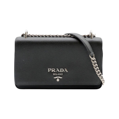 Prada Saffiano Leather and Nylon Shoulder Bag in Black