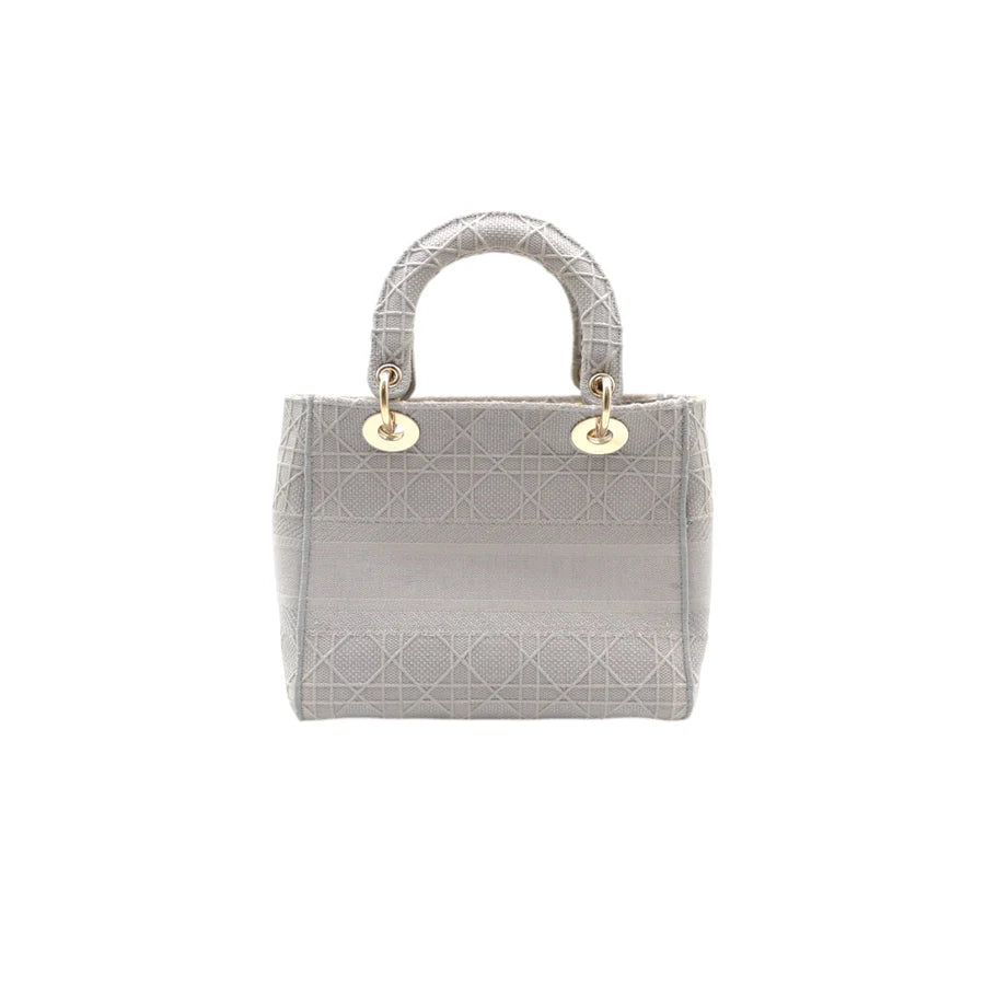 Christian Dior Lady Dior Medium Canvas Embroidered Bag in Grey