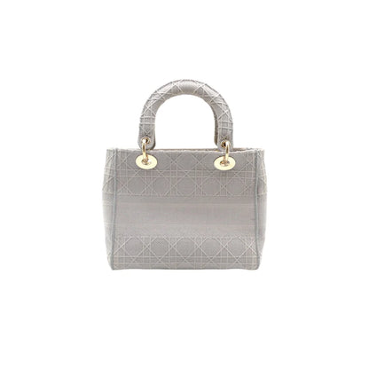 Christian Dior Lady Dior Medium Canvas Embroidered Bag in Grey