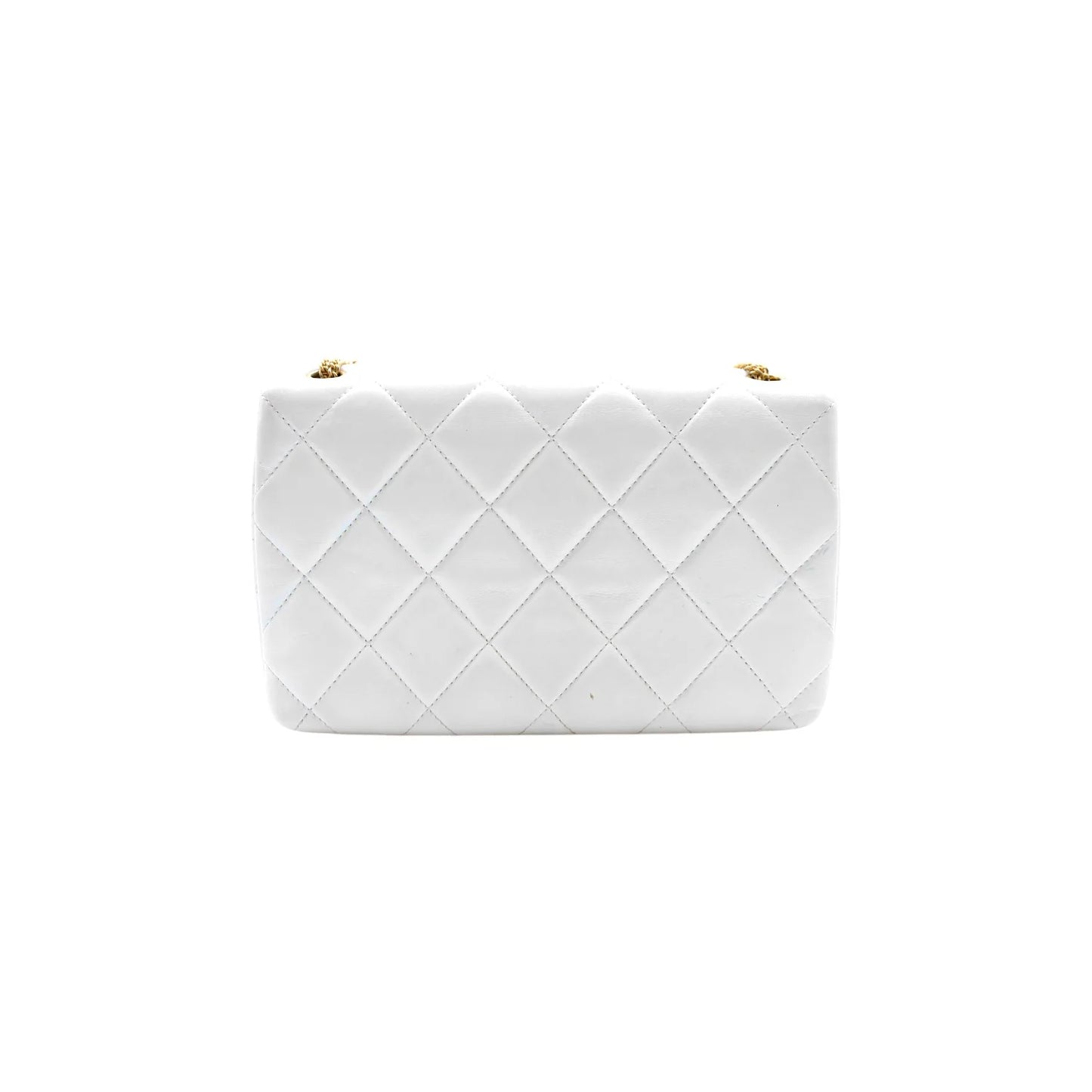 Chanel Diamond Quilted Lambskin Leather Shoulder Bag in White with Gold Chain