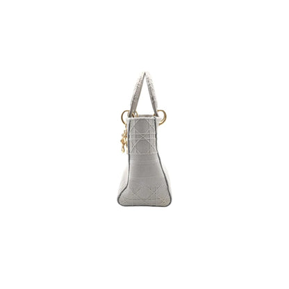 Christian Dior Lady Dior Medium Canvas Embroidered Bag in Grey