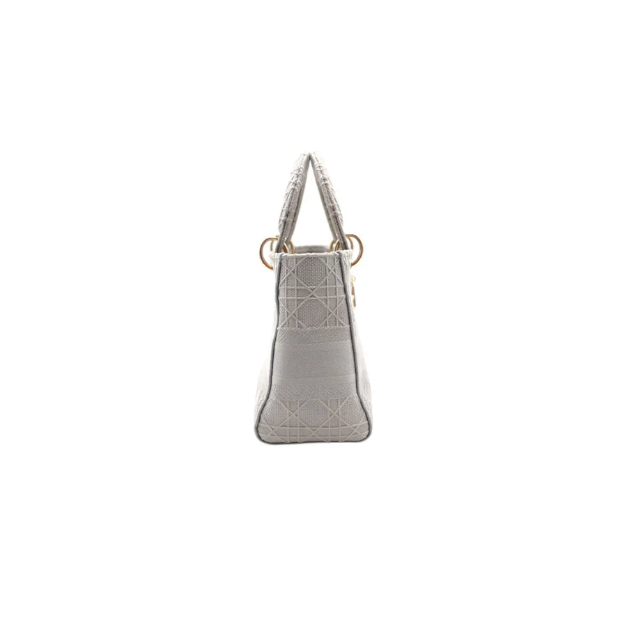 Christian Dior Lady Dior Medium Canvas Embroidered Bag in Grey