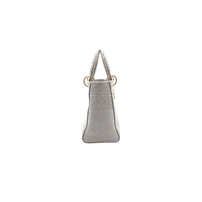 Christian Dior Lady Dior Medium Canvas Embroidered Bag in Grey