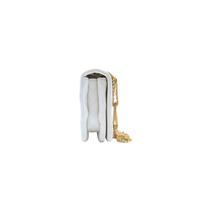Chanel Diamond Quilted Lambskin Leather Shoulder Bag in White with Gold Chain