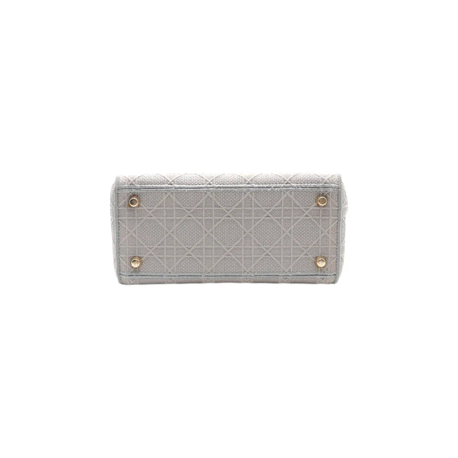 Christian Dior Lady Dior Medium Canvas Embroidered Bag in Grey