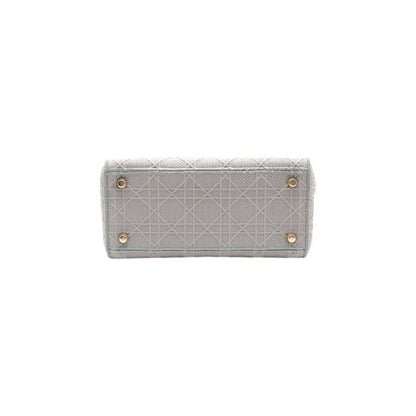 Christian Dior Lady Dior Medium Canvas Embroidered Bag in Grey