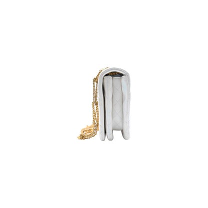 Chanel Diamond Quilted Lambskin Leather Shoulder Bag in White with Gold Chain