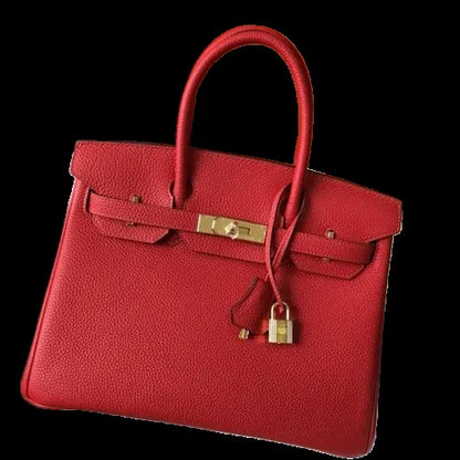 Lustmia Luxury Red Structured Tote Bag – Premium Leather Style with Gold Hardware
