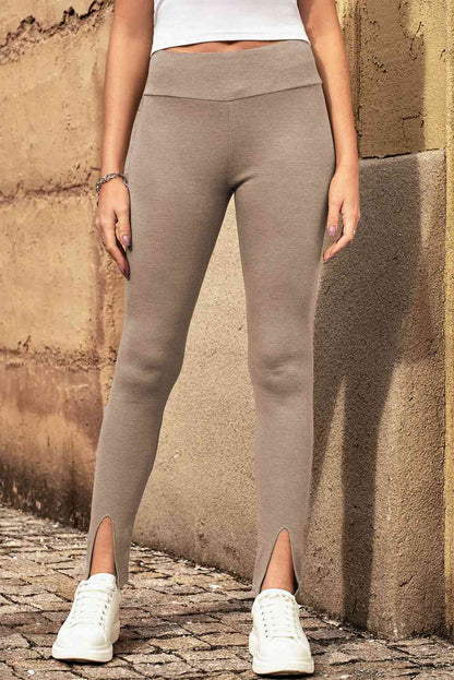 Leggings com fenda canelada de cintura alta