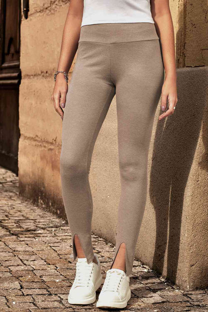 Leggings com fenda canelada de cintura alta